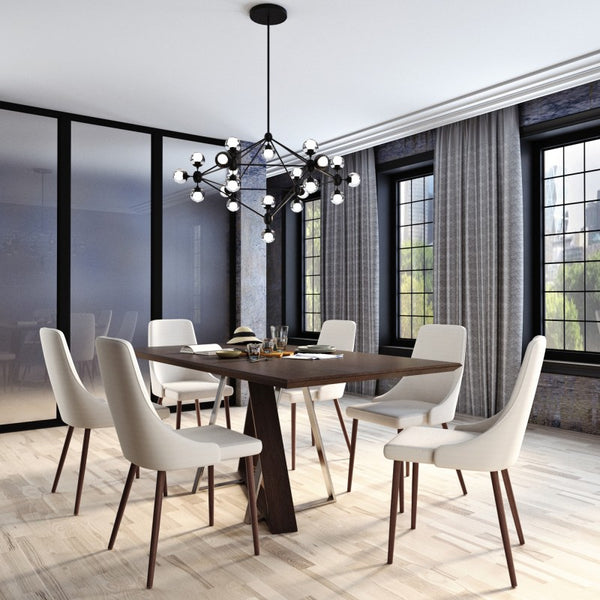 Edmonton Furniture Store | Rectangular Walnut Table Set with Brushed Chrome Legs  - Drake