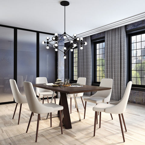 Edmonton Furniture Store | Rectangular Walnut Table Set with Brushed Chrome Legs  - Drake