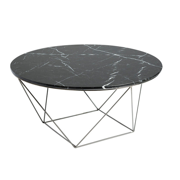 Marble Top Round Coffee Table w/ Polished Stainless Legs- Valencia