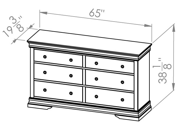 Solid Wood Canadian Made 6 Drawer Dresser- Louis Rustique
