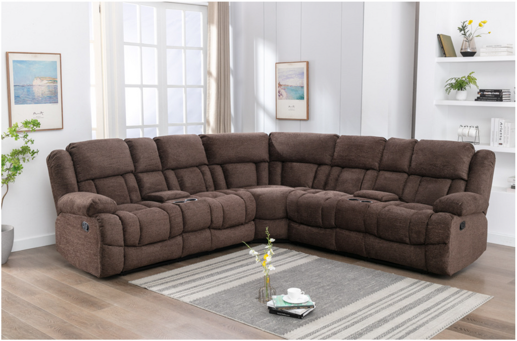 Cozy Fabric Recliner Sectional with console 99928 Ideal Home