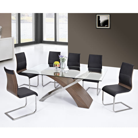 Modern Glass Top Dining Table w/6 Chairs - Veneta